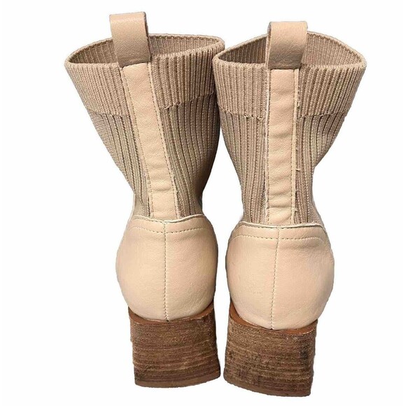 OASIS SOCIETY Geraldine Beige Sock Bootie Leather Stacked Heeled Boot Size 6 - Picture 8 of 11